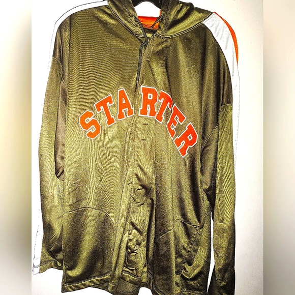 Starter Hoodie Mens L Green Zip Up Sweatshirt Embroidered Spellout Logo Sweater - Picture 1 of 4